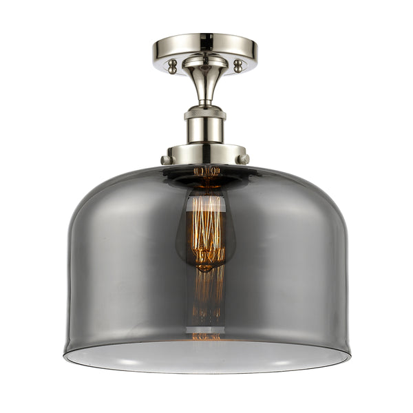 Bell Semi-Flush Mount shown in the Polished Nickel finish with a Plated Smoke shade