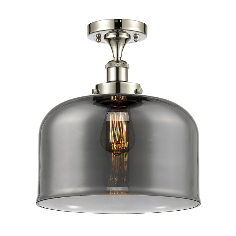 Bell Semi-Flush Mount shown in the Polished Nickel finish with a Plated Smoke shade