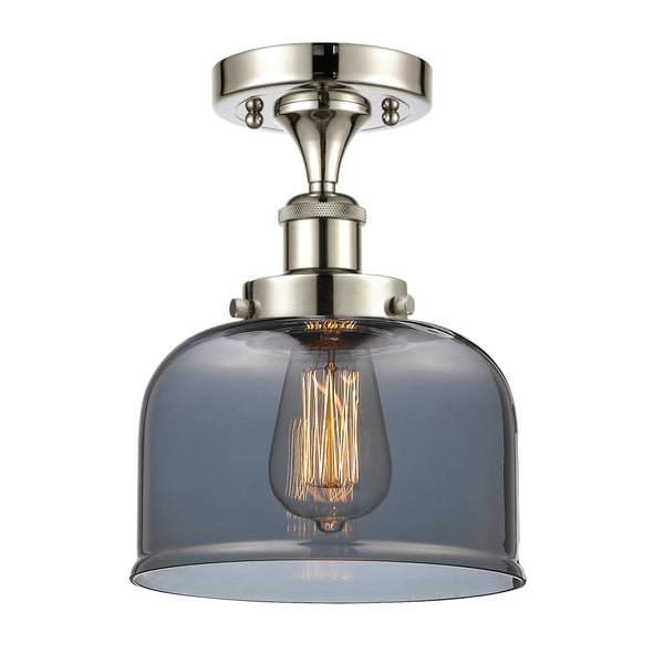 Bell Semi-Flush Mount shown in the Polished Nickel finish with a Plated Smoke shade