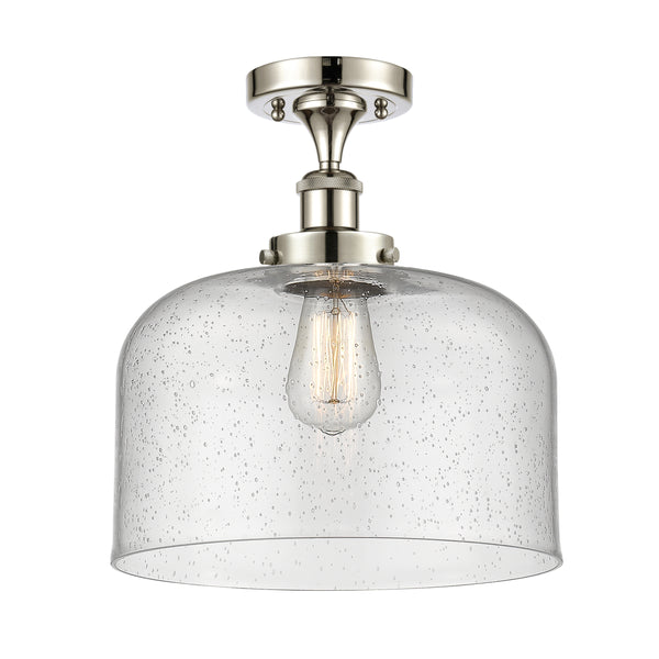 Bell Semi-Flush Mount shown in the Polished Nickel finish with a Seedy shade