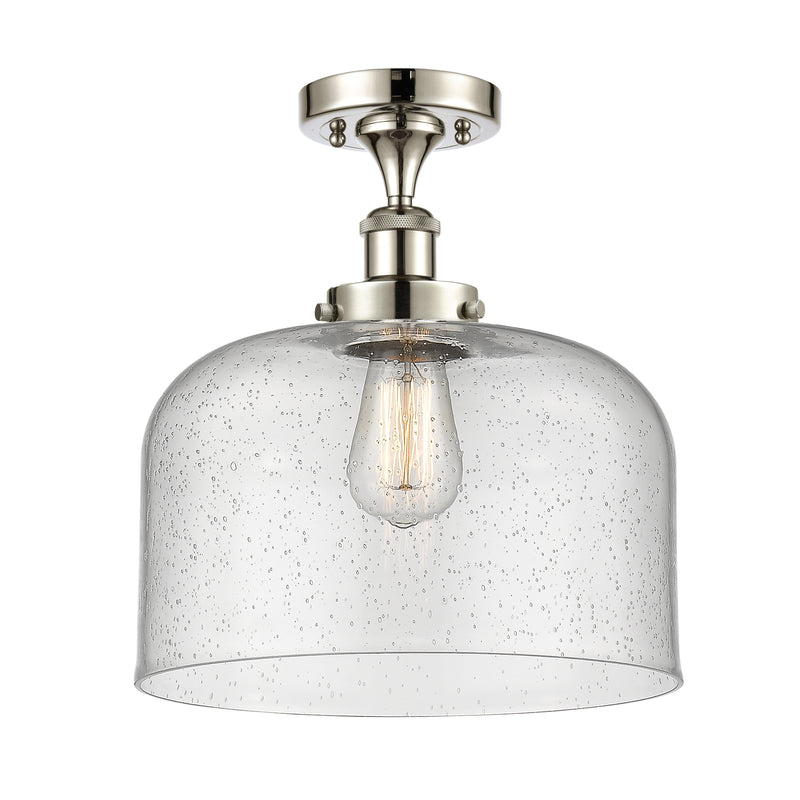 Bell Semi-Flush Mount shown in the Polished Nickel finish with a Seedy shade