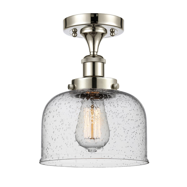 Bell Semi-Flush Mount shown in the Polished Nickel finish with a Seedy shade