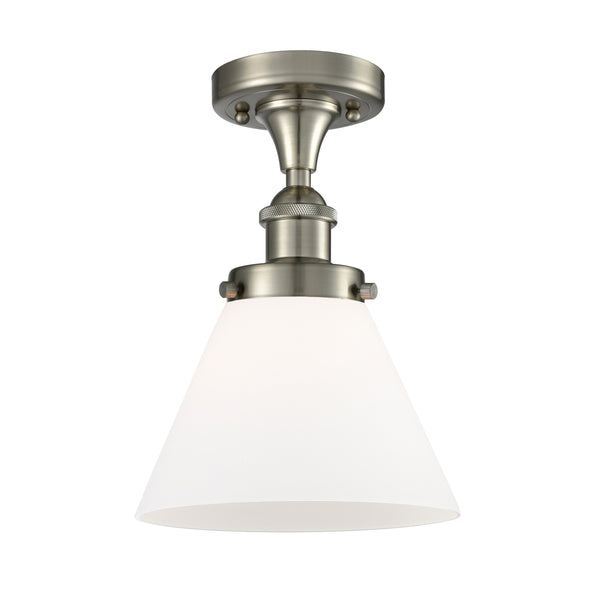 Cone Semi-Flush Mount shown in the Brushed Satin Nickel finish with a Matte White shade