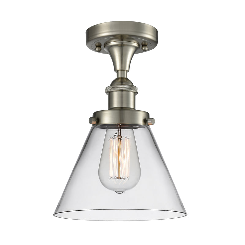 Cone Semi-Flush Mount shown in the Brushed Satin Nickel finish with a Clear shade