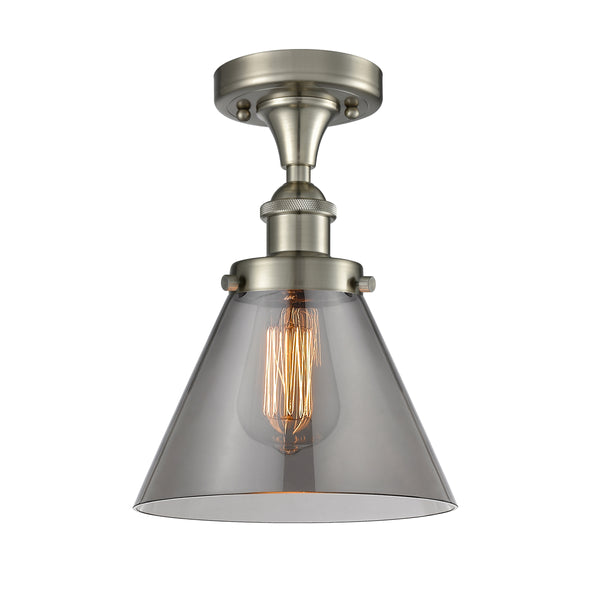 Cone Semi-Flush Mount shown in the Brushed Satin Nickel finish with a Plated Smoke shade