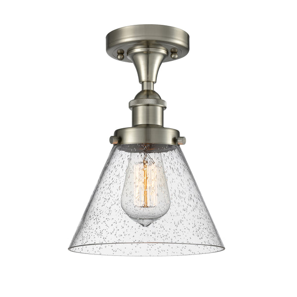 Cone Semi-Flush Mount shown in the Brushed Satin Nickel finish with a Seedy shade