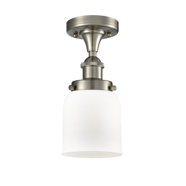 Bell Flush Mount shown in the Brushed Satin Nickel finish with a Matte White shade