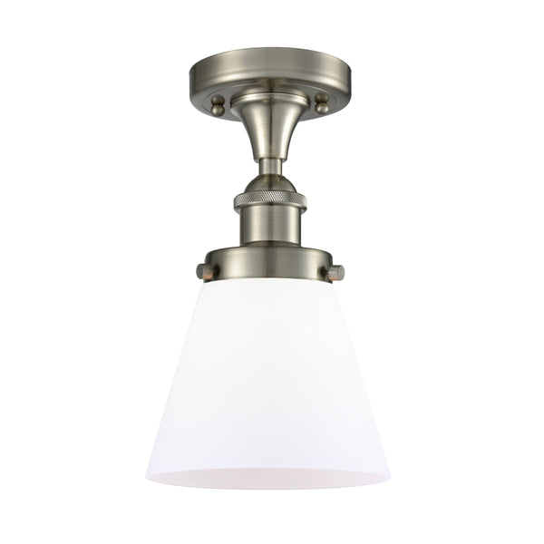 Cone Flush Mount shown in the Brushed Satin Nickel finish with a Matte White shade