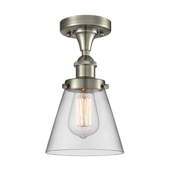 Cone Flush Mount shown in the Brushed Satin Nickel finish with a Clear shade