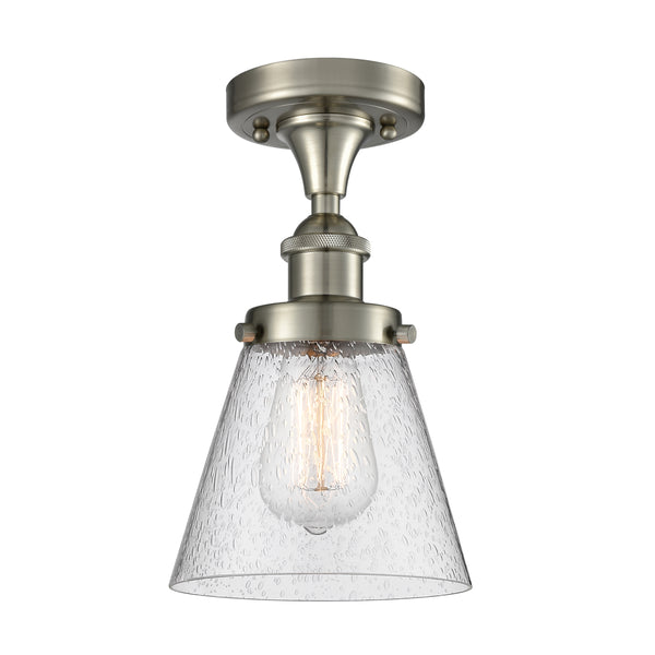 Cone Flush Mount shown in the Brushed Satin Nickel finish with a Seedy shade