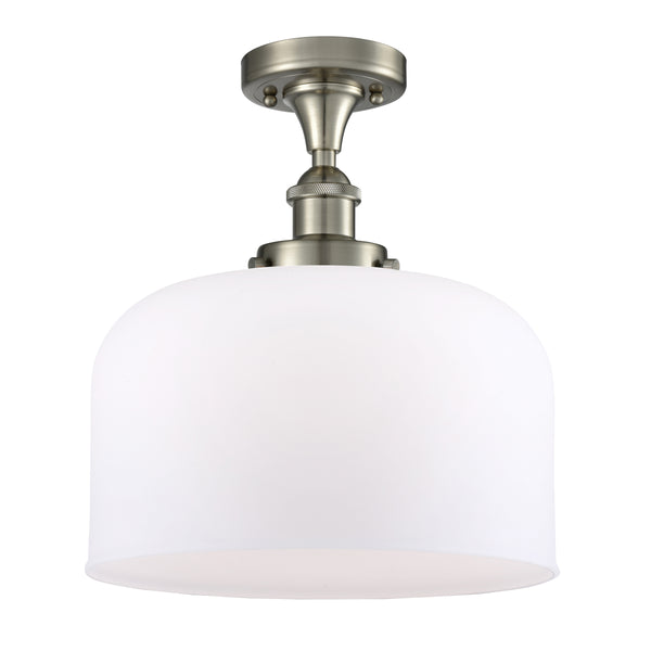 Bell Semi-Flush Mount shown in the Brushed Satin Nickel finish with a Matte White shade