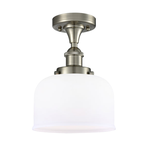 Bell Semi-Flush Mount shown in the Brushed Satin Nickel finish with a Matte White shade