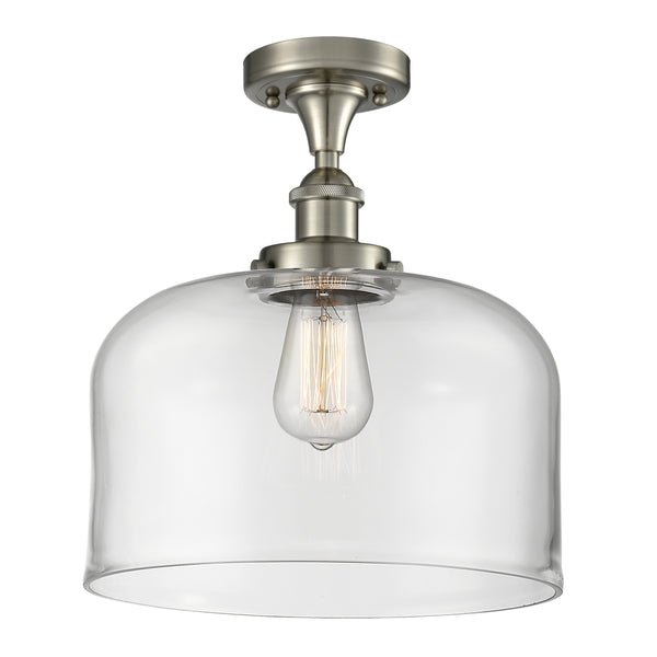 Bell Semi-Flush Mount shown in the Brushed Satin Nickel finish with a Clear shade