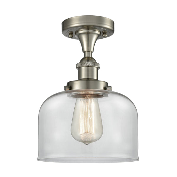 Bell Semi-Flush Mount shown in the Brushed Satin Nickel finish with a Clear shade