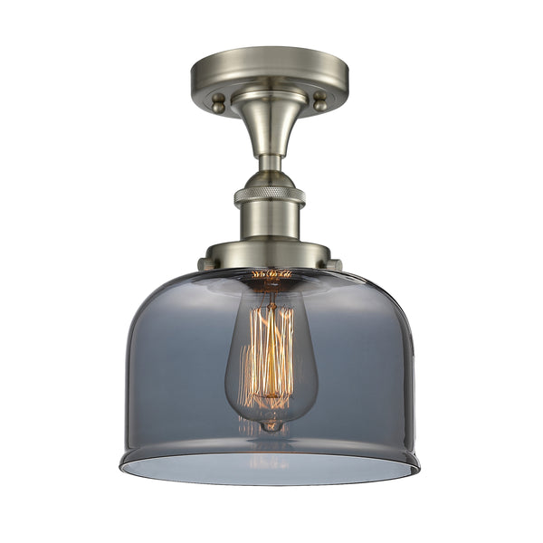 Bell Semi-Flush Mount shown in the Brushed Satin Nickel finish with a Plated Smoke shade