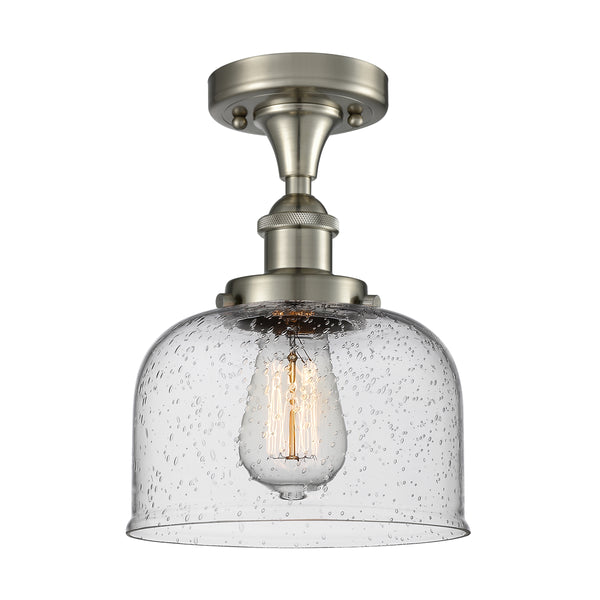 Bell Semi-Flush Mount shown in the Brushed Satin Nickel finish with a Seedy shade
