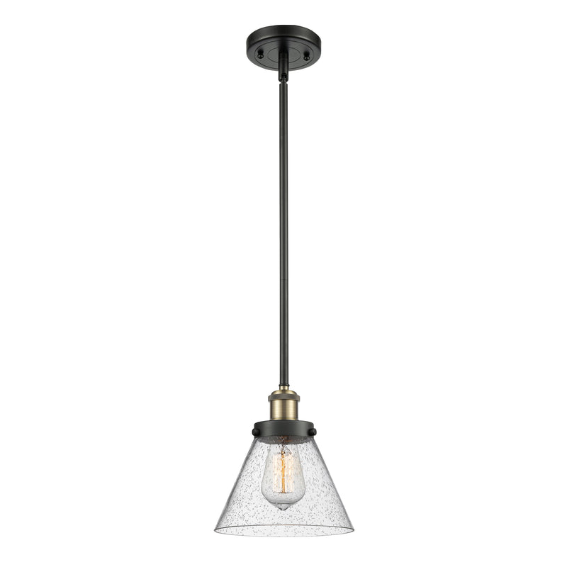 Cone Mini Pendant shown in the Black Antique Brass finish with a Seedy shade