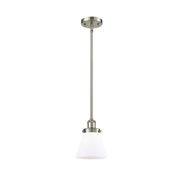 Cone Mini Pendant shown in the Brushed Satin Nickel finish with a Matte White shade