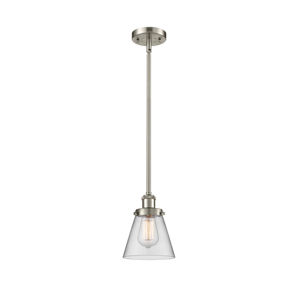 Cone Mini Pendant shown in the Brushed Satin Nickel finish with a Clear shade