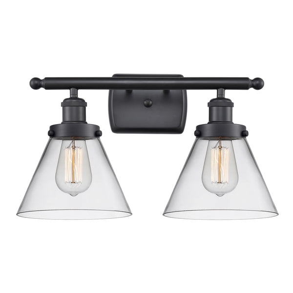 Cone Bath Vanity Light shown in the Matte Black finish with a Clear shade