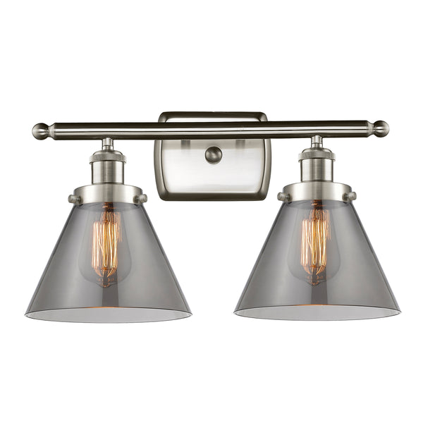Cone Bath Vanity Light shown in the Brushed Satin Nickel finish with a Plated Smoke shade