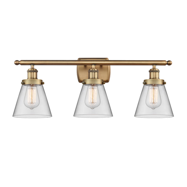 Cone Bath Vanity Light shown in the Brushed Brass finish with a Clear shade