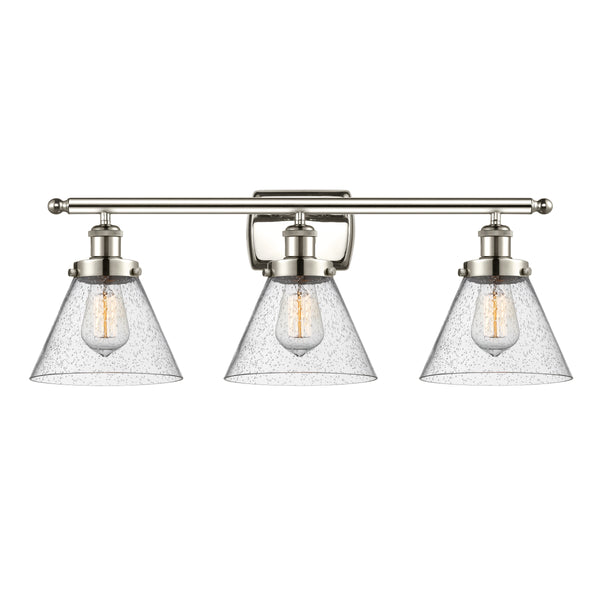 Cone Bath Vanity Light shown in the Polished Nickel finish with a Seedy shade
