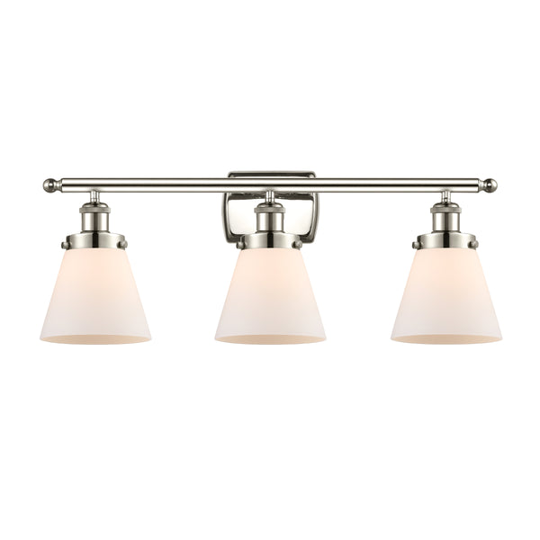 Cone Bath Vanity Light shown in the Polished Nickel finish with a Matte White shade