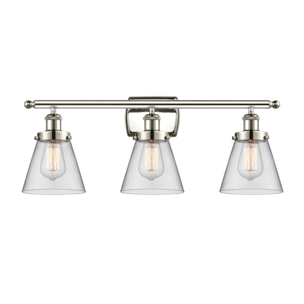 Cone Bath Vanity Light shown in the Polished Nickel finish with a Clear shade