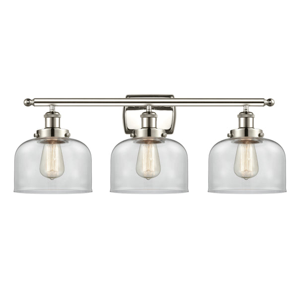 Bell Bath Vanity Light shown in the Polished Nickel finish with a Clear shade