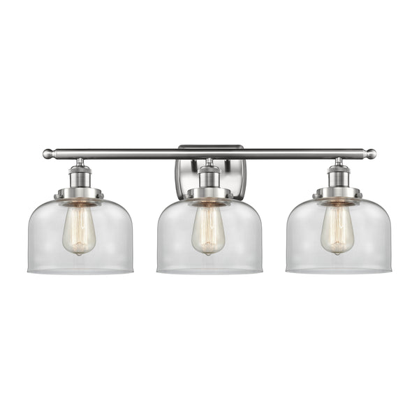 Bell Bath Vanity Light shown in the Brushed Satin Nickel finish with a Clear shade