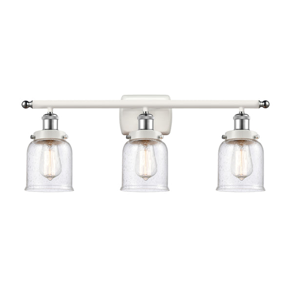 Bell Bath Vanity Light shown in the White and Polished Chrome finish with a Seedy shade