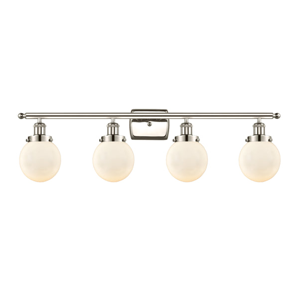 Beacon Bath Vanity Light shown in the Polished Nickel finish with a Matte White shade
