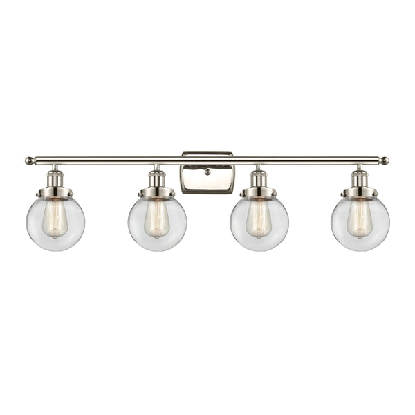 Beacon Bath Vanity Light shown in the Polished Nickel finish with a Clear shade