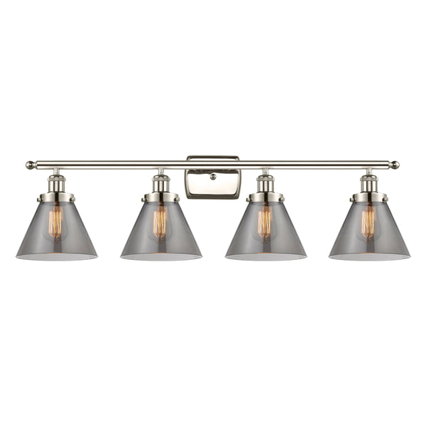 Cone Bath Vanity Light shown in the Polished Nickel finish with a Plated Smoke shade