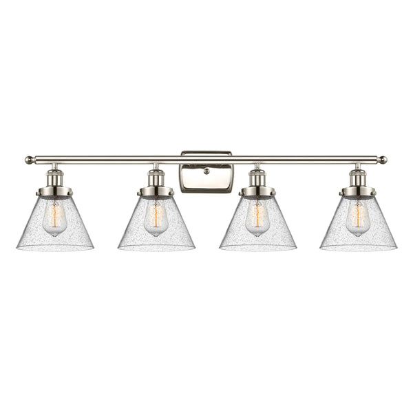 Cone Bath Vanity Light shown in the Polished Nickel finish with a Seedy shade