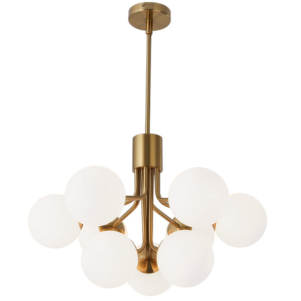 Dainolite 9 Light Chandelier, Aged Brass Finish with Opal Glass AMA-249C-AGB