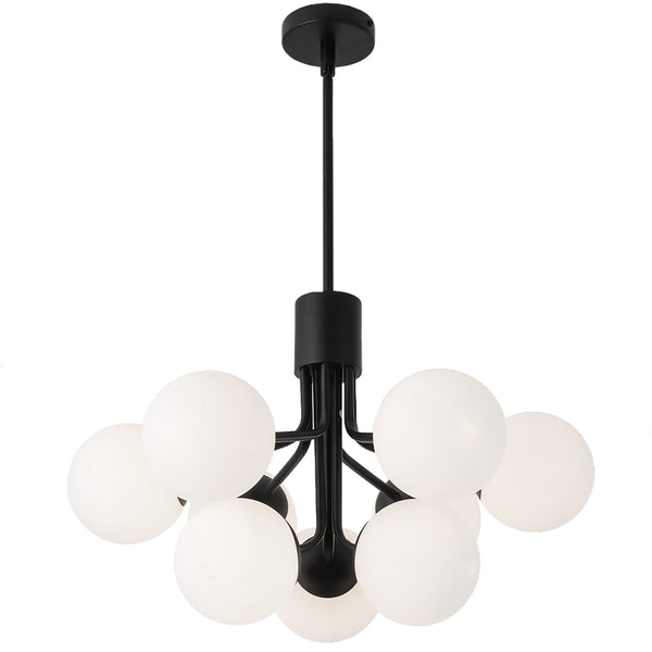 Dainolite 9 Light Chandelier, Matte Black Finish with Opal Glass AMA-249C-MB