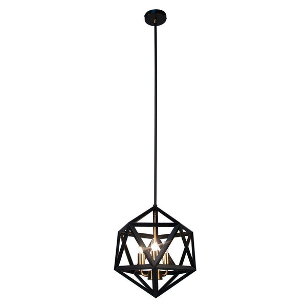 Dainolite 3 Light Chandelier, Black/Antique Brass ARC-143C-AB