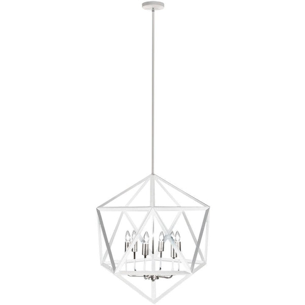 Dainolite 6 Light Chandelier, Matte White /Satin Chrome ARC-226C-WH-SC