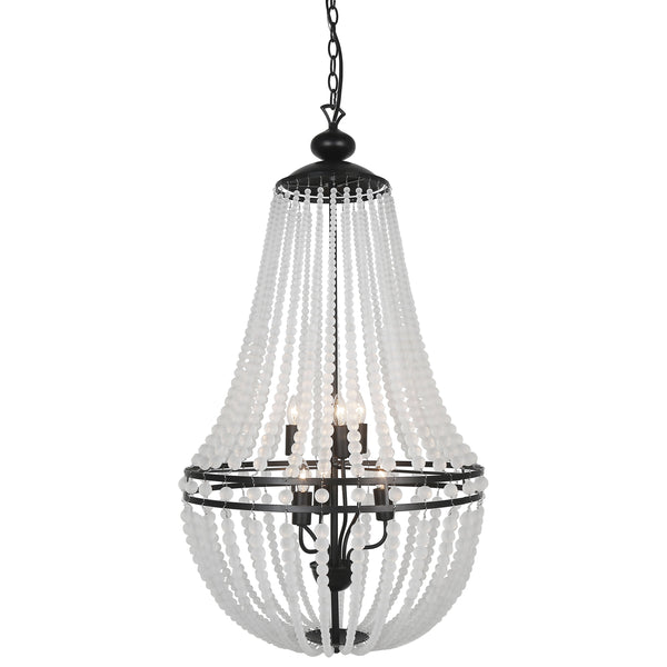 Dainolite 6 Light Incan Chandelier Matte Black with Frosted Beads DAW-386C-MB-FR