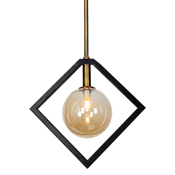 Dainolite 1 Light Halogen Pendant Matte Black and Vintage Bronze with Champagne Glass GLA-121P-MB-VB