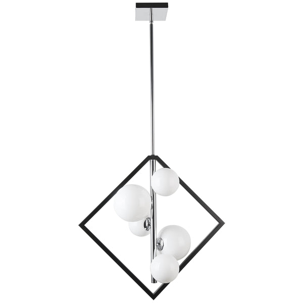 Dainolite 5 Light Halogen Pendant Matte Black and Polished Chrome with Painted White Glass GLA-215P-MB-PC