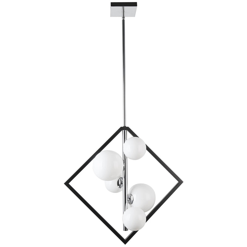 Dainolite 5 Light Halogen Pendant Matte Black and Polished Chrome with Painted White Glass GLA-215P-MB-PC