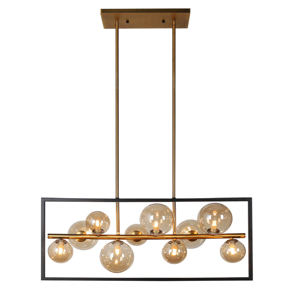 Dainolite 10 Light Halgn Horiz Pend Matte Black and Vintage Bronze with Champagne Glass GLA-3310HP-MB-VB