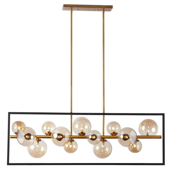 Dainolite 13 Light Halgn Horiz Pend Matte Black and Vintage Bronze with Champagne Glass GLA-4213HP-MB-VB