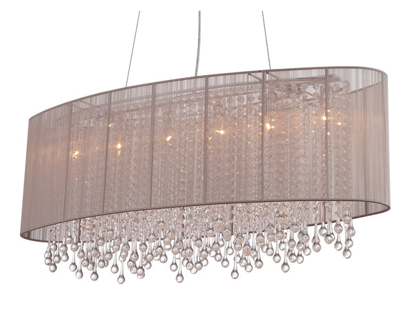 Avenue Lighting Beverly Dr. Collection Oval Taupe Silk String Shade And Crystal Dual Mount Hanging Chandelier Taupe Silk String HF1503-TP