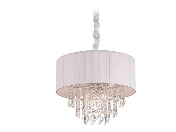 Avenue Lighting Vineland Ave. Collection White Lined Silk String Shade And Crystal Hanging Fixture Hanging Chandelier White Silk String HF1506-WHT