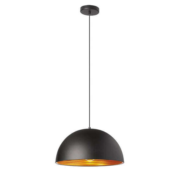 Dainolite 1 Light Pendant, Matte Black Exterior, Gold Interior HKI-161LP-BK