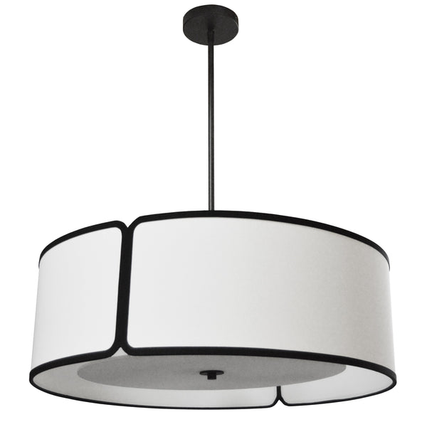 Dainolite 3 Light Notched Drum Pendant Bk, White Shade and Diffuser NDR-243P-BK-WH